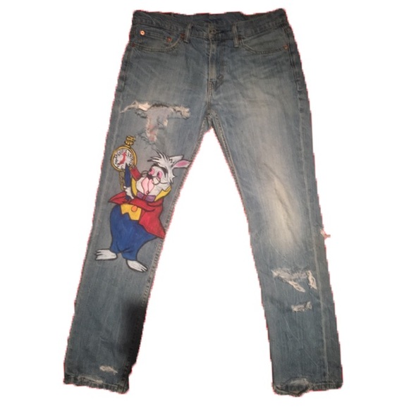 Hand Painted “White Rabbit” denim - Picture 1 of 2